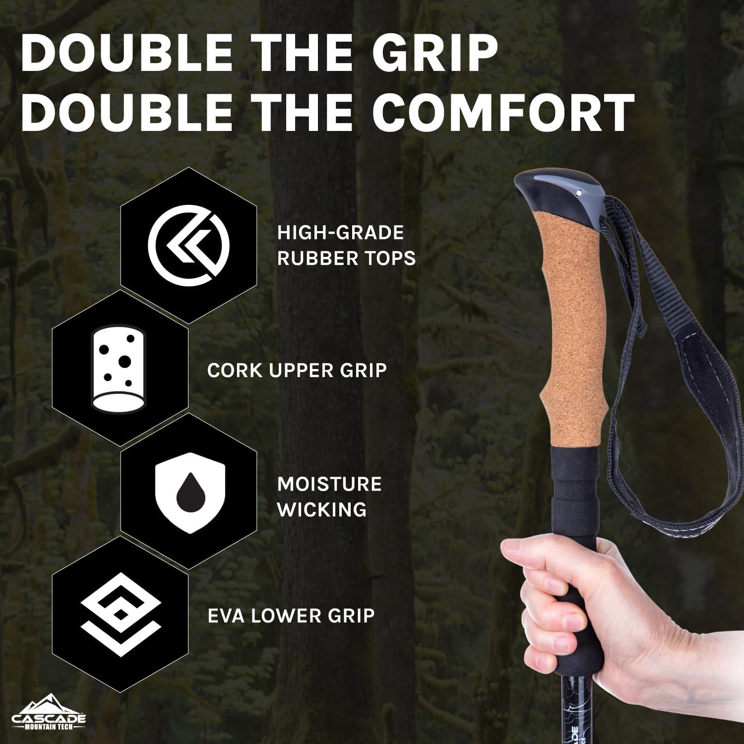 Trekking Poles - Carbon Fiber Monopod Walking or Hiking Sticks with with Accessories Mount and Adjustable Quick Locks - Image 3